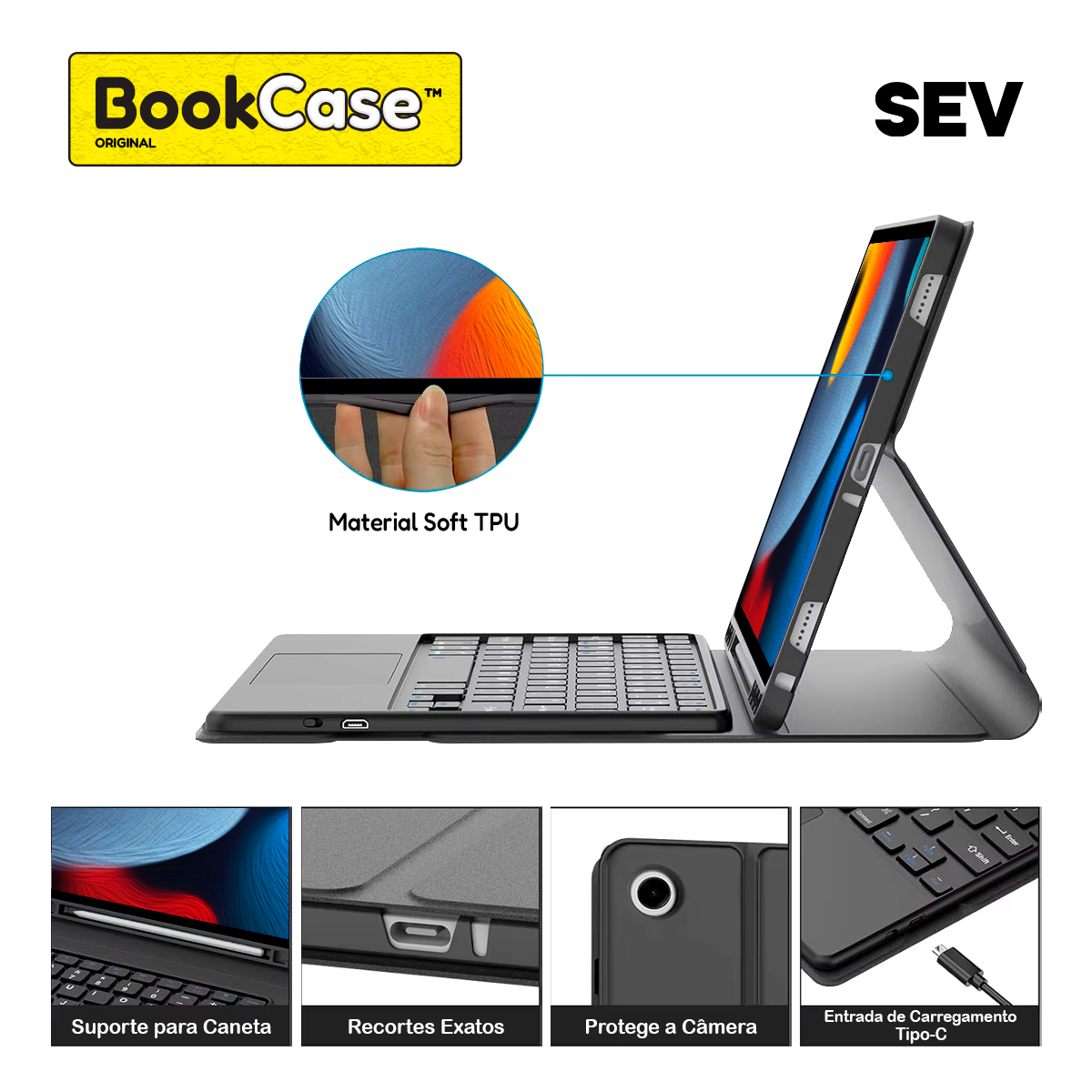 BookCase™ - Capa Teclado Touchpad para iPad 7/8/9ª Tela 10.2'' - Imagem 2