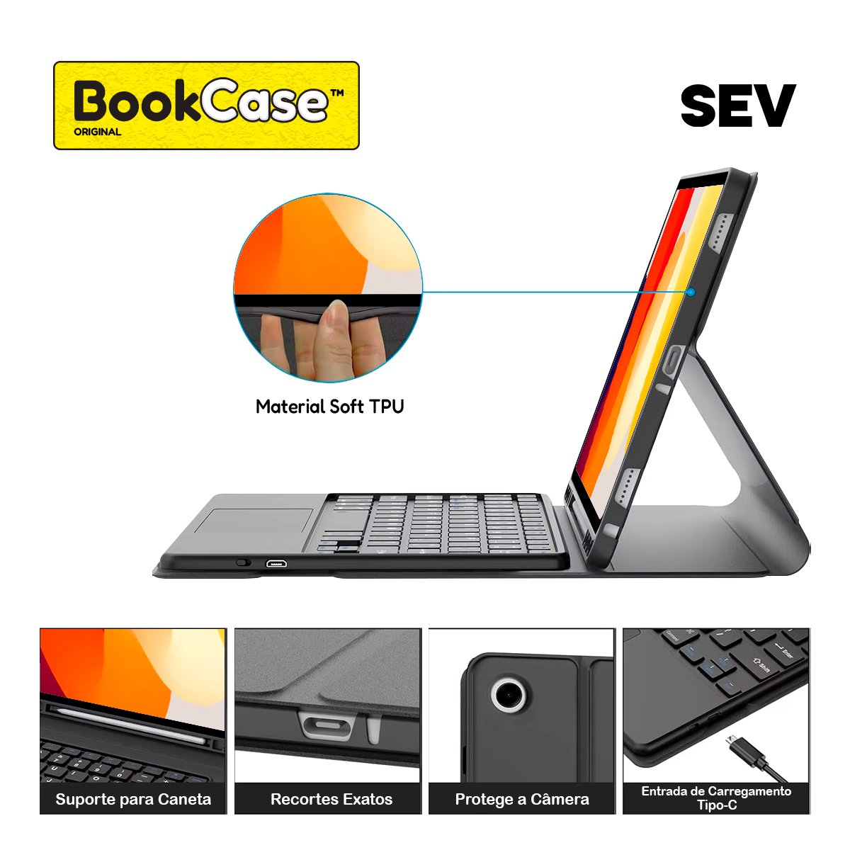 BookCase™ - Capa Teclado Touchpad para Tablet Redmi Pad Se 11'' - Imagem 2