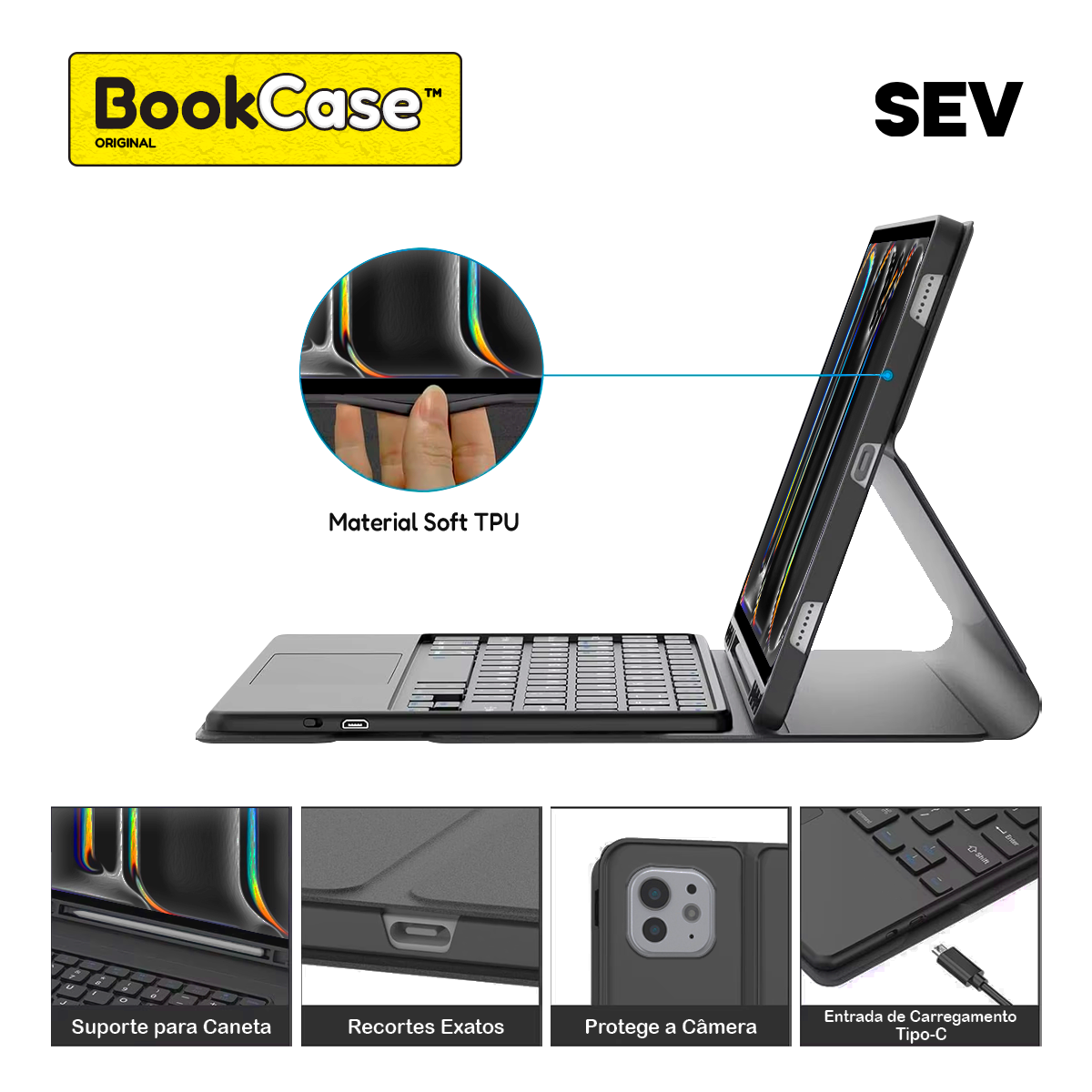 BookCase™ - Capa Teclado Touchpad para Tablet iPad Pro 11 - Imagem 2