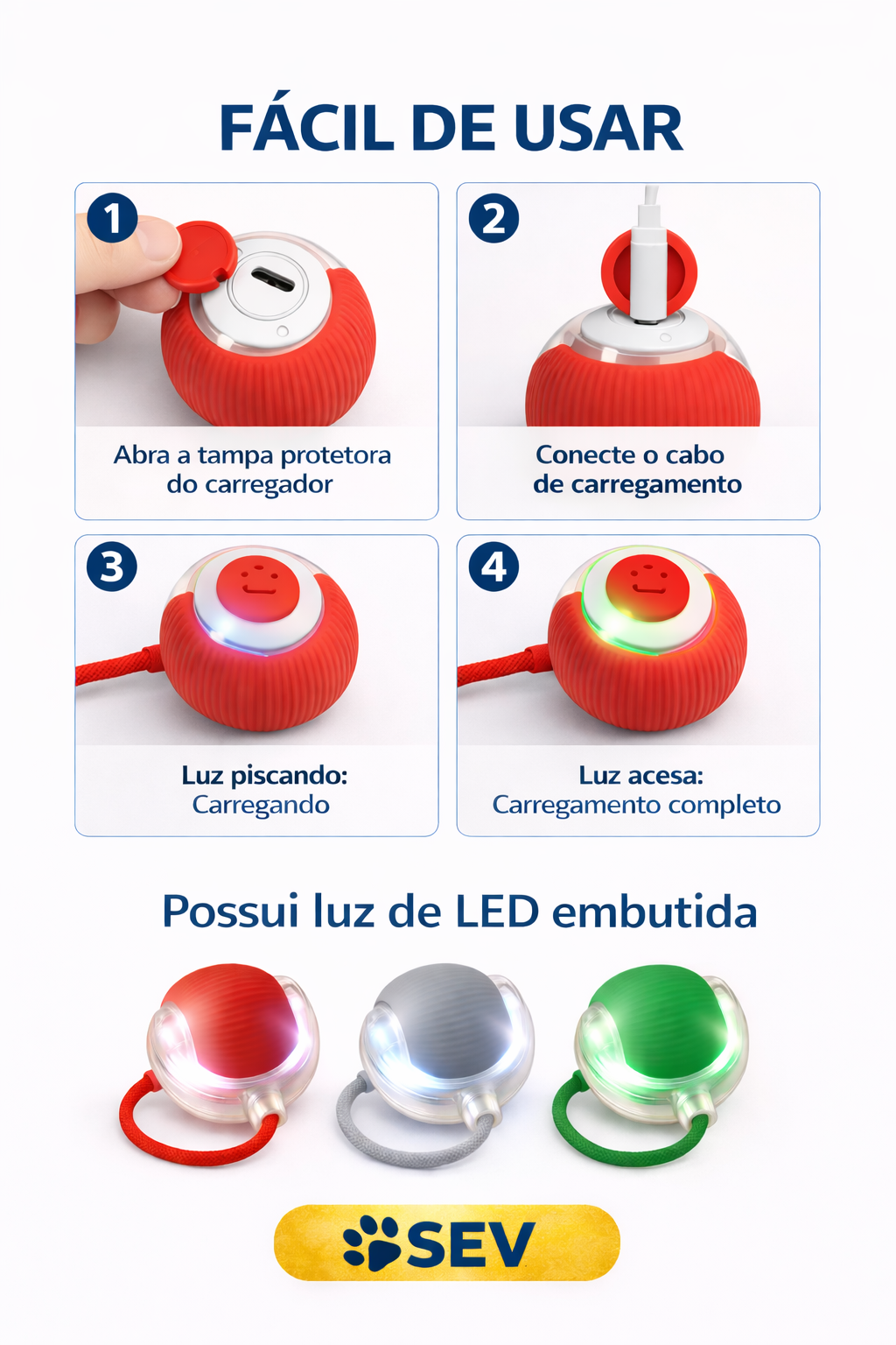 Bola Automática Gira Mexe Sozinha Para Gato Cachorro - Imagem 3